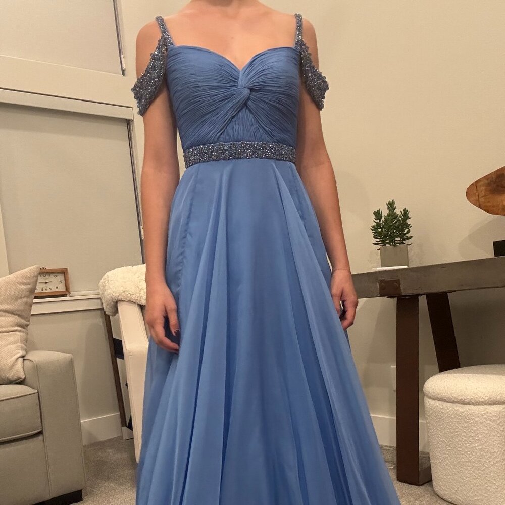 Periwinkle Cap-Sleeve Sherri Hill Prom Dress